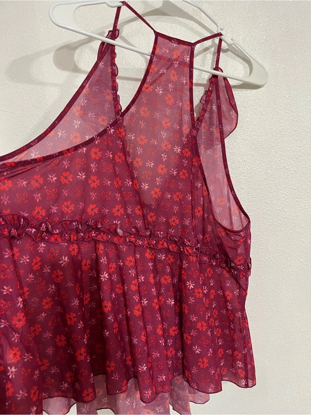 Free People Fuchsia Floral Ruffle Halter Camisole